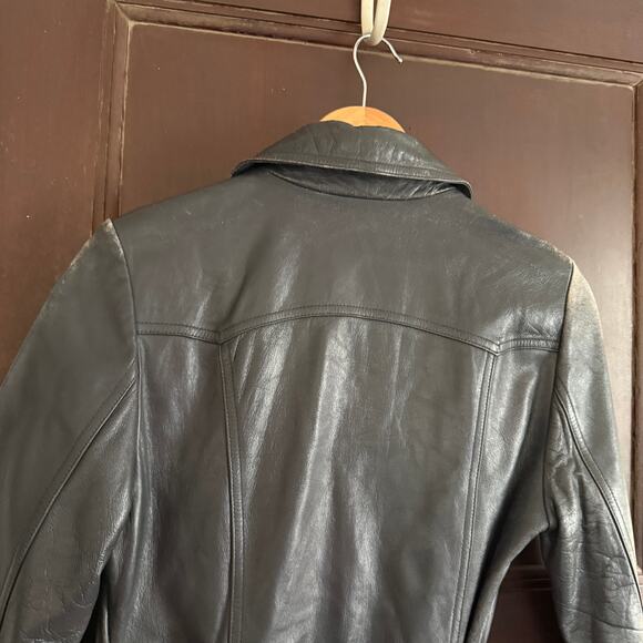 80s Vintage Emotion Dark Gray Leather Trench Coat with Belt | Small Retro - Picture 8 of 10